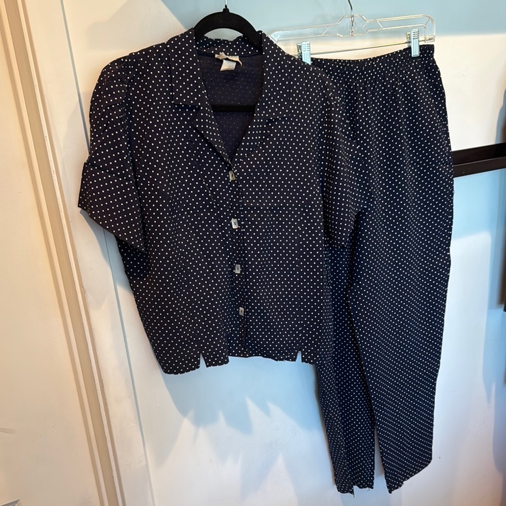 Teddi Vintage Navy Polka Dot Women's Blouse and Pants Set